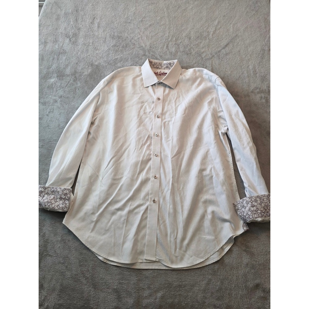 Robert Graham Button Down Shirt Mens 2XL White Paisley Jacquard Long Sleeve
